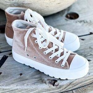 Corkys Velvet High-Top Sneakers in Tan